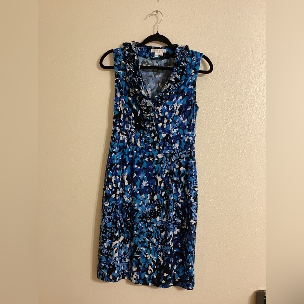 London Times Sleeveless Dress Ruffled Neck Size 4
